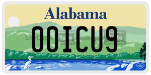 00ICU9  license plate in AL