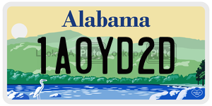 1A0YD2D  license plate in AL