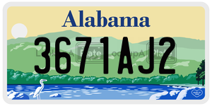 3671AJ2  license plate in AL