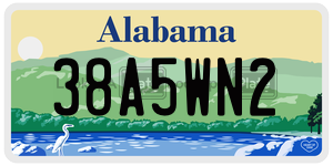 38A5WN2  license plate in AL