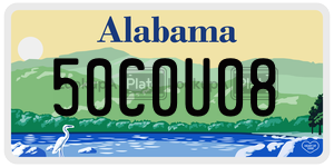 50C0U08  license plate in AL