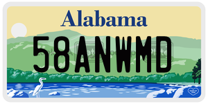 58ANWMD  license plate in AL