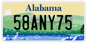 58ANY75  license plate in AL