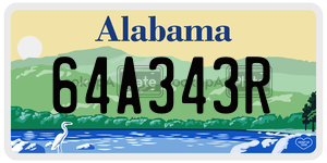 64A343R license plate in Alabama