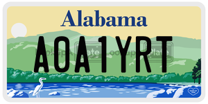 A0A1YRT license plate in Alabama