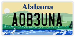 A0B3UNA license plate in Alabama