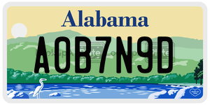 A0B7N9D license plate in Alabama