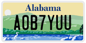 A0B7YUU  license plate in AL
