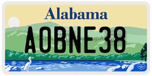 A0BNE38  license plate in AL