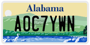 A0C7YWN  license plate in AL