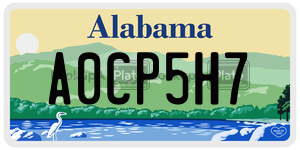 A0CP5H7  license plate in AL