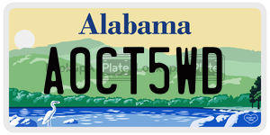 A0CT5WD  license plate in AL