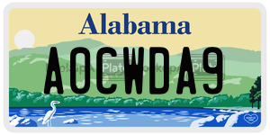 A0CWDA9  license plate in AL