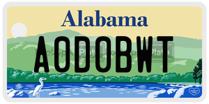 A0D0BWT  license plate in AL