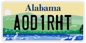 A0D1RHT  license plate in AL
