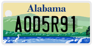 A0D5R91  license plate in AL
