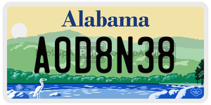 A0D8N38  license plate in AL