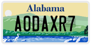 A0DAXR7  license plate in AL