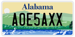 A0E5AXX  license plate in AL