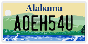 A0EH54U  license plate in AL