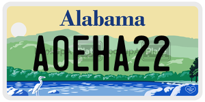 A0EHA22  license plate in AL