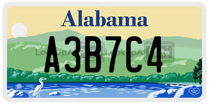 A3B7C4  license plate in AL