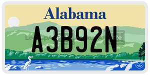 A3B92N  license plate in AL