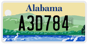 A3D784  license plate in AL