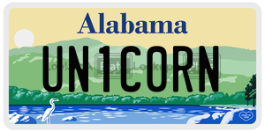 UN1C0RN  license plate in AL