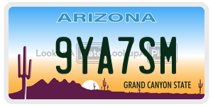 9YA7SM license plate in Arizona