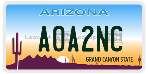 A0A2NC license plate in Arizona