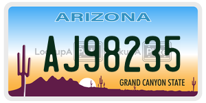 AJ98235 license plate in Arizona