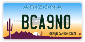BCA9N0 license plate in Arizona