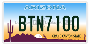 BTN7100 license plate in Arizona