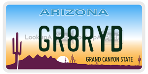 GR8RYD license plate in Arizona
