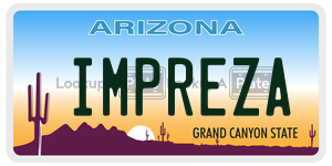 IMPREZA license plate in Arizona