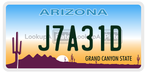 J7A31D  license plate in AZ