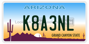 K8A3NL license plate in Arizona