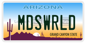 MDSWRLD license plate in Arizona
