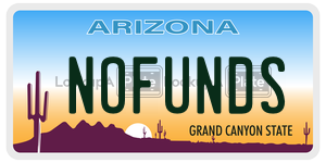 NOFUNDS license plate in Arizona