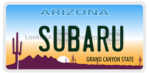 SUBARU license plate in Arizona