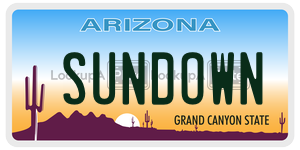SUNDOWN license plate in Arizona