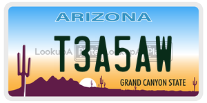 T3A5AW license plate in Arizona