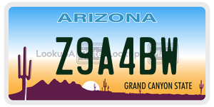 Z9A4BW license plate in Arizona