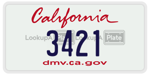 3421 license plate in California