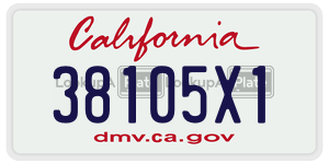 38105X1 license plate in California