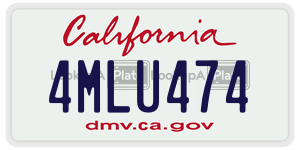4MLU474 license plate in California