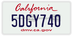 5DGY740 license plate in California
