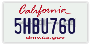 5HBU760  license plate in CA
