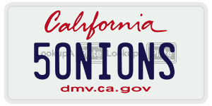 5ONIONS  license plate in CA